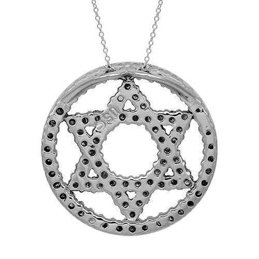 White 14K Solid White Gold Womens Diamond Star of David Pendant 1.25 Ctw